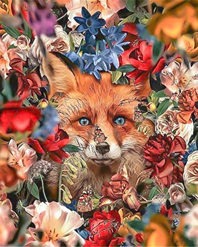 JanFebMar Peinture par Numéro Adulte Enfant, DIY Paint by Numbers Kit sans Cadre 40 x 50 cm, pour Décoration Intérieure,Le renard et la fleur