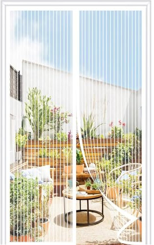 Upgraded Moustiquaire Porte Magnétique 240x200cm,32 Puissants Aimants，Moustiquaire Porte Fenetre，Fermeture Automatique，Maillage crypté Installation sans Outil，Blanc