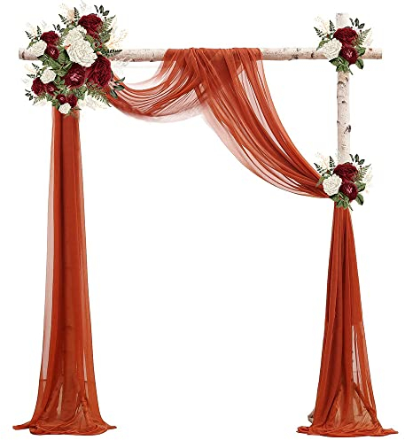 Lukery Hochzeit Vorhang Hochzeitsbogen, Querbehang Gardine Freihanddeko Himmelbett Vorhänge Stoff Tüll Transparent Voile Dekoration für Torbogen, Zeremonie, Party-Dekoration (30x393 inch,Orange)