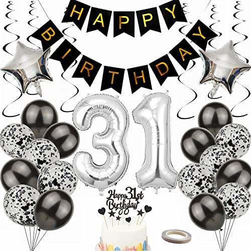 Yunchu Online Luftballon 31. Geburtstag Dekoration 31 Jahr Männer Frauen Black and Silber Party Deko 31. Geburtstag Männer Party Deko 31 Geburtstag Männer Deko Geschenk 31 jahre Geburtstag deko Ballon