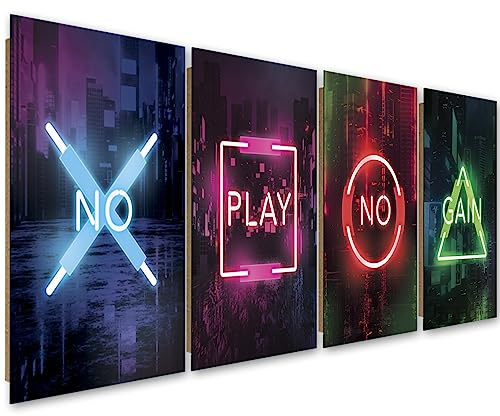 Feeby Wandbilder Teenager Jugendlicher 160x60 cm 4 Teilig Schlafzimmer Modern Deco Panel MDF Kunstdruck Wand Bild Wanddeko Design Wohnzimmer Kinderzimmer Spielkonsole Play mehrfarbig