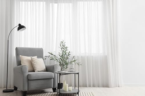 Generisch Gardinen mit Kräuselband Fertiggardine halbtransparent Voile Bleiband Vorhang Wohnzimmer Schlafzimmer Fenster Vorhänge Weiß (HxB 170x600 cm)