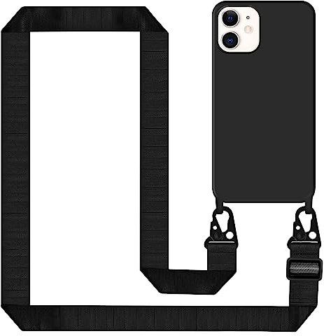 Tawarror Handyband für iPhone 12/iPhone 12 Pro Hülle mit Band, Handyhülle für iPhone 12 Case Silikon mit Kette Stoßfest Schutzhülle mit Weichem Mikrofaser-Innenfutter, Kordel zum Umhängen, Schwarz