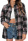 siliteelon Damen Kariertes Bluse Rosa Schwarz Kariertes Baumwolle Freizeithemd Regular Fit Flanellhemden,2XL