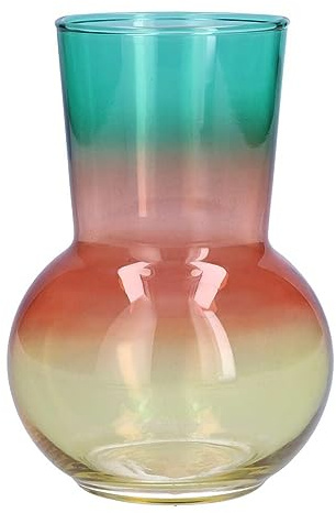 INNA-Glas Deko Vase NOVANTINO, türkis-rosa-lachs-gelb-klar, 17 cm, Ø 12 cm | Glas - Moderne Design Vase