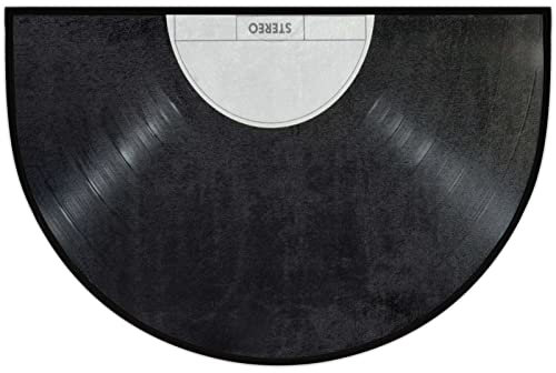 Vinyl Records Pattern Half Round Door Mat Indoor Entrance,Music Records Non Slip Absorbent Doormats,30x18 Inch Wear Resistant Semi Circle Floor Mats Area Rugs for Kitchen Patio Home Decor