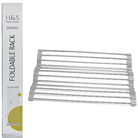 H&S Professional Acero inoxidable enrollable con estante de drenaje de silicona: organización eficiente de la cocina