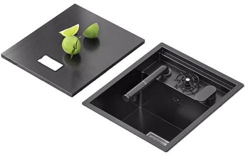 Fregadero de Cocina Oculto con Tapa Fregadero de Barra pequeño de 3 Orificios de 17,7 Pulgadas Fregadero de Cocina con lavavasos