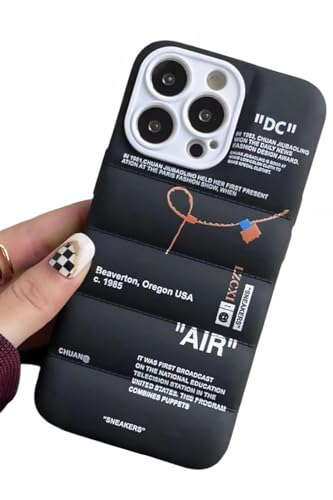 IAIYOXI Puffer-Schutzhülle mit Sportschuhen, Marken-Design für iPhone 15 Pro, Sneaker-Ins, weißes oder schwarzes Etikett, weiche Abdeckung, Schwarze Puffy-Hülle für iPhone Modell 15, 14, 13, 12, 11