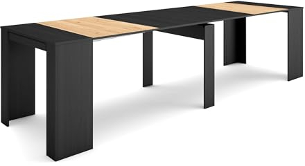 Skraut Home | Consolle allungabile | Tavolo consolle allungabile | 300 | Per 14 persone | Tavolo da pranzo | Stile moderno | Nero e rovere