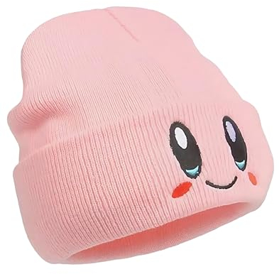 Kirby Beanie für Erwachsene, Anime-Hut, Zubehör, Kawaii, Größe M (100 % Acryl, Rosa), Rosarote Kappe, M-L