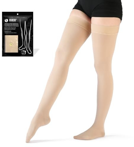 VARCOH - Bas de Contention à Bout 20-30 mmHg Pour Cuisses,Bas de Contention Femme Soulagement et Soutien de Haute Qualité Pour vos Jambes (Beige,M)