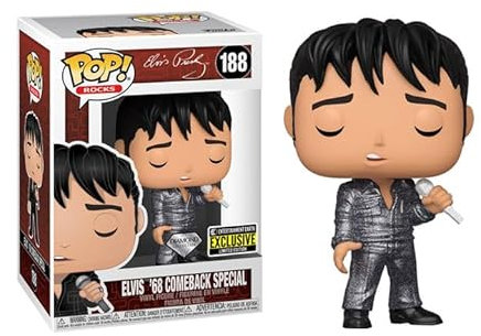 Funko Pop Elvis Presley + Protector: Pop! Rocks Vinyl Figure (Geschenkset gebündelt mit ToyBop Brand Box Protector Collector Case) (Elvis 1968 Comeback Diamond Glitter EE Exclusive)
