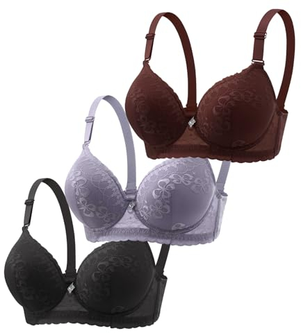 3er Pack Klassische Sport BHS Damen mit Bügel Spitzen BH Mit Polstern Atmungsaktiv Bügelloser BH Front Closure Push Up Bequem BH Gepolstert 2024 Sexy Yoga BH Fitness Training Schlafen Outdoor Joggen