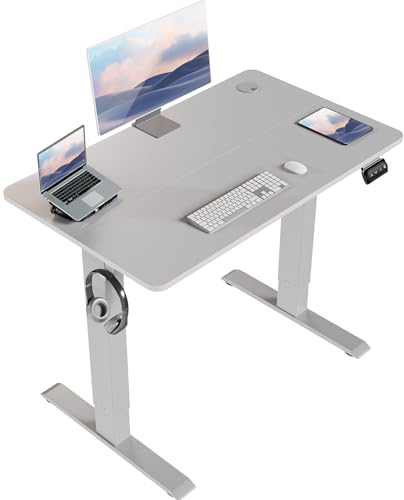 Flamaker Höhenverstellbarer Schreibtisch, Elektrischer Schreibtisch Höhenverstellbar für Steh-Sitz, Computertisch mit Memory-Funktion, Stabiler Tisch Standing Desk, Bürotisch,100 x 60 cm,Grau