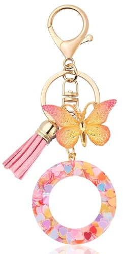 Porte-clés personnalisé, porte-clés femme mignon porte-clés personnalisé sac porte-clés sœur cadeaux d'anniversaire alphabet porte-clés avec papillon (O)