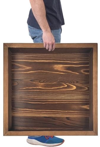 YEXEXINM 24 x 24 Inches Extra Large Square Ottoman Tray, Rustic Serving Wooden Trays, Classic Black Walnut Wooden Decorative Serving Table Tray for Living Room Kitchen Counter
