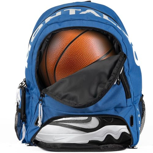 MONTALMO Basketball-Rucksack für Fußball, Volleyball, mit Schuhfach und Ballfach, für Herren, Damen, Jungen, Mädchen (blau)