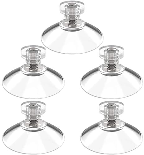 GENSMILE Gancio a vite a ventosa per vetro – 5 ventose da 43 mm con dado zigrinato M4, con filettatura rotonda a bottone, versatile ventosa trasparente per finestre, auto, decorazione della casa
