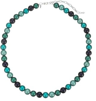 Leslii Damen-Kette Reflective Pearl kurze Perlen-Kette Magic 3D-Effekt Ø 10mm Collier (Petrol Multi)