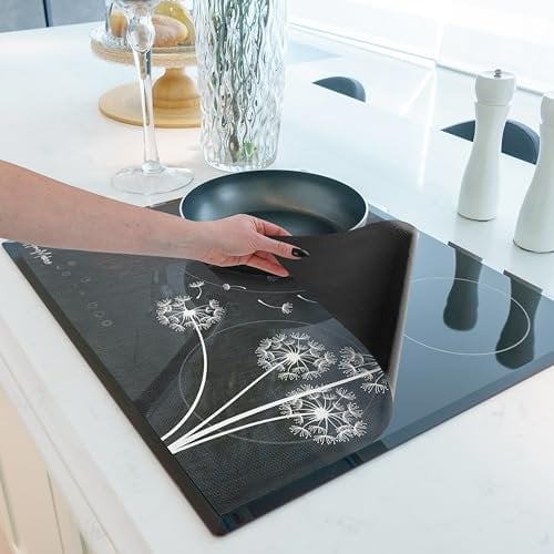 HomeMakers Translucent Induction Hob Protector Mat with Cooking Function | Large 61x53cm | Scratch and Spill Heat-Resistant Silicone Cover | Non-Slip Surface | Easy-to-Clean Kitchen Mat(Dandelion)