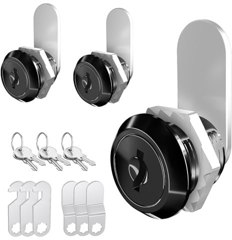 BOZXYE Schrankschlösser mit Schlüssel, 1,6 cm (5/8 Zoll), gleichschließend, Wohnmobil-Schrankschloss für sichere Aktenordner, Briefkasten, Werkzeugkasten, Schubladen, Ersatzschlösser, Zinklegierung, 3