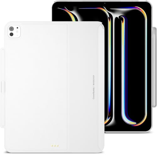 MAGEASY CoverBuddy Schutzhülle für 2024 iPad Pro 13 Zoll (33 cm), kompatibel mit Magic Keyboard für iPad Pro (M4), verbesserte Dicke und Wärmeableitung, Weiß (Leder 5.05)
