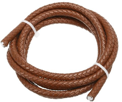 PATIKIL Round Braided Leather Cord, 6mm Braided Genuine Leather Cord String Rope Folded Leather Strip for Jewelry Making Crafts Necklaces Bracelets, Brown(1.1Yards)