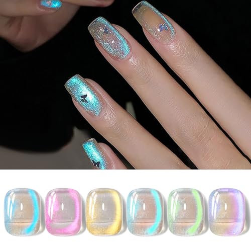 BORN PRETTY Magnetic Gel Nail Polish 6 Colors Blue Tears Auroras Gel Polish with Magnet Iridescent Cat's Eye Effect Soak off Salon Manicure and Nail Art DIY at Home