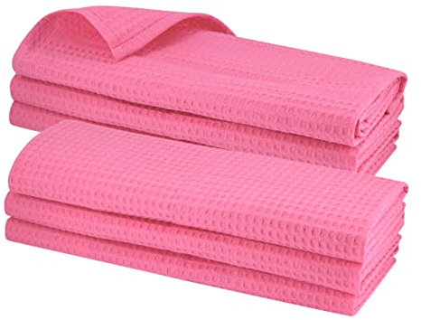 Gariella - 6er Set Geschirrtücher/Rosa, Pink / 100% Baumwolle/mit Aufhänger / 70 x 50 cm/Waffelpiqué/Gastronomiequalität/Küchentuch/Putztuch/Waffelmuster/saugstark/robust