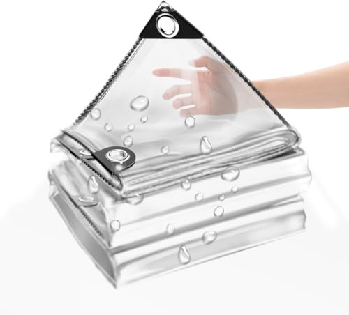 Telone trasparente impermeabile con occhielli, telo multiuso in PVC trasparente, resistente, impermeabile, resistente agli strappi, impermeabile, impermeabile, impermeabile (2X2.5M)