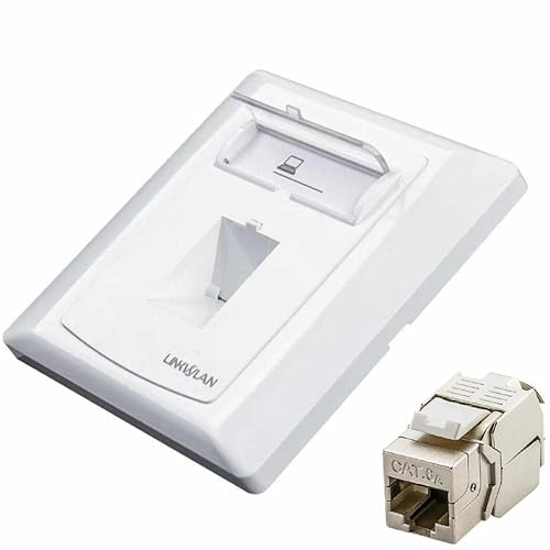 Premium RJ45 Ethernet Wall Socket | Single/Dual RJ45 Faceplate Set with Premium CAT8/CAT7/CAT6A Shielded Keystone Jack 10/40 Gbps/POE/Fits UK Backbox (Single RJ45, CAT 6A (Shielded))