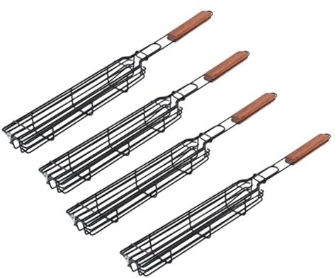 F Fityle 4 Paniers à Griller, Brochettes de Barbecue, Légers, Pique-niques, Cages de Gril Pratiques en Métal, Outils pour Poulet Jumbo, Hot Dogs