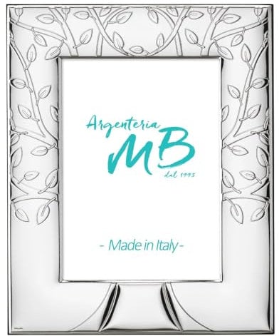 Portafoto con Albero della Vita con Cornice Personalizzabile con Incisione, Realizzata in Argento PVD con Finitura Lucida, Retro in Legno cm 13 x 18