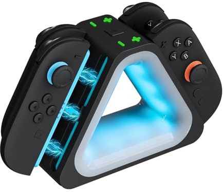 Hosanwell Station de Charge Rapide pour Manette Switch 2, 4 Joycos Station de Charge simultanée avec 7 Modes d'éclairage RVB Personnalisables, câble USB-C à Charge Rapide Inclus (Noir)