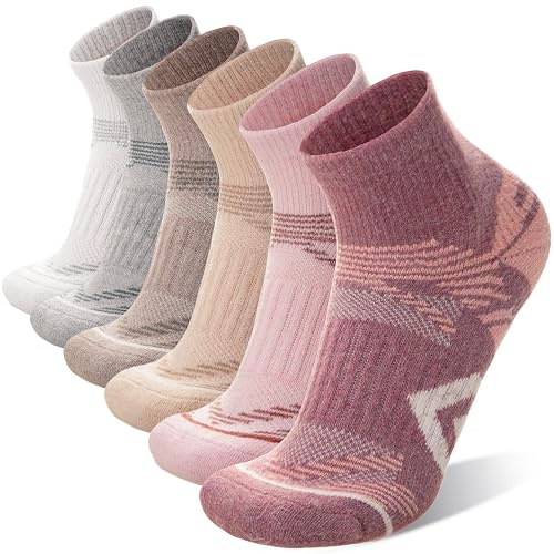 ANTSANG 6 Pairs Merino Wool Quarter Socks Running Walking Hiking Compression Support Breathable Thermal Warm Thick Cushion Ankle Unisex Socks for Women Men