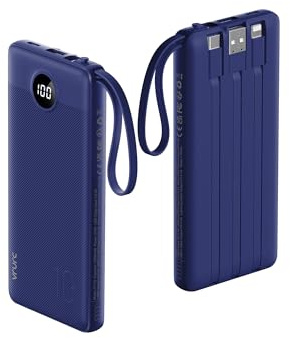 VRURC 10000mAh Power Bank mit Kabel, Ultra dünn USB C Powerbank Tragbares Ladegerät, 5 Ausgänge, 2 Eingänge, Externe Akkupack Kompatibel mit iPhone, Huawei, Android, Smartphones und mehr