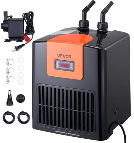 VEVOR Enfriador de Acuario de 200 L, para Hidroponía, para Peceras, Ajolotes y Arrecifes de Coral, Compresor de Refrigeración Silencioso, Evaporador de Titanio y Accesorios, 315 x 300 x 396 mm