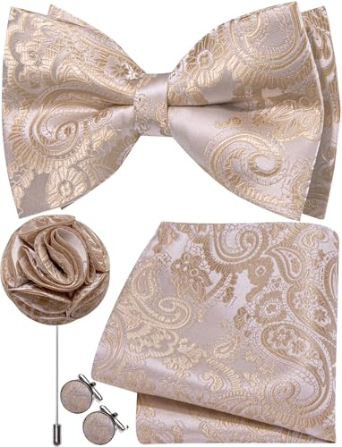 Ailisus Herren-Fliege, Paisleymuster, vorgebundene Fliege und Einstecktuch, Manschettenknöpfe, Anstecknadel-Set, Hochzeit, Party, Business, 4 Stück, hautfarben, Einheitsgröße