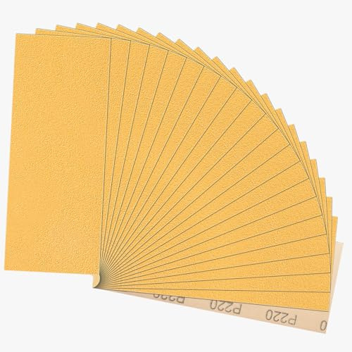 STEBRUAM 21 Sheets Sandpaper 220 Grits for Car Metal Wood | Wet and Dry Sanding Sheets Polishing for Metals Walls Wood Furniture,9x3.6 Inch Sand Paper (Yellow)