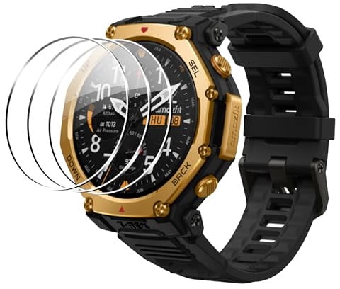 Heioloo 3 Pack Cristal Templado para A-mazfit T-Rex 3 Pro 48mm Protector de Pantalla con marco de posición, HD Vidrio Templado [ Anti-arañazo] [ Sin Burbujas] fácil instalación