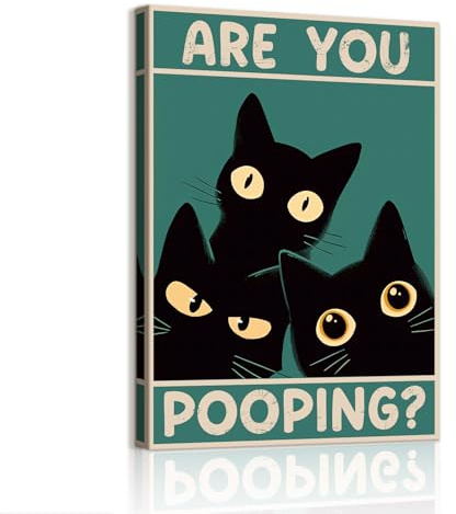 WENGTIAO Are You Pooping Amusant Salle de Bain Tableau Decoration Murale | Encadré Toile Peinture Trois Chats Noir pour Decoration Murale Salle de Bain Toilettes 30x40 cm