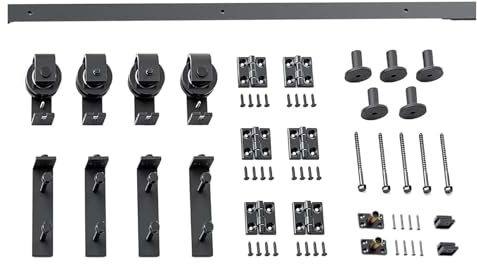 4.3Ft Bi-Folding Sliding Barn Door Hardware Kit for Doors,Carbon Steel Track J Shape Roller