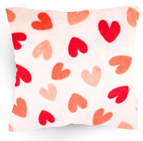 PinkZebra 20 x 20 cm Kissen flauschig, Kopfkissen Fleece kuschelig ÖKO-TEX, Plüschkissen mit Füllung, weich Kuschelkissen, Herzen 1