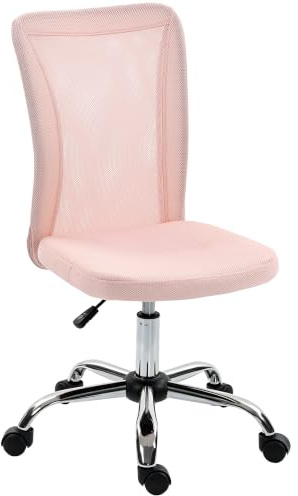 Vinsetto Sedia da Ufficio Ergonomica Senza Braccioli 43x58x90-100cm Rosa | Sedia per Scrivania Girevole, Tessuto Traspirante a Rete, Seduta Imbottita, Altezza Regolabile