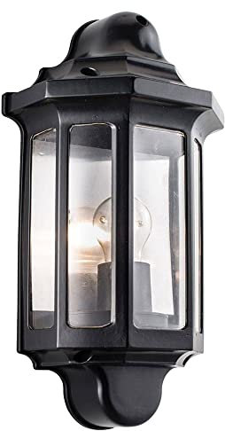 National Lighting Black Outdoor Security Lights - External Wall Light - Half Lantern Garden Porch Security Wall Lamp - IP44 Rated 60W GLS ES or LED E27 (Not Included)