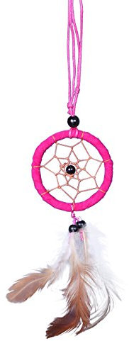Traumfänger Halskette Dreamcatcher Leder Fair Trade Auto LKW Truck Rückspiegel Deko Pink (Durchmesser ca. 6cm)