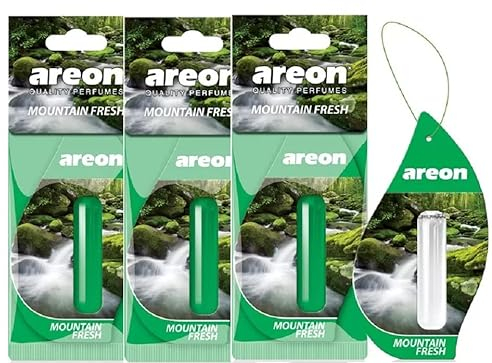 AREON Liquid Auto Duft Berg Frisch Autoduft Lufterfrischer Duftflakon Parfüm Set Flakon Aufhängen Hängend Anhänger Spiegel Grün 5ml 3D (Mountain Fresh Pack x 3)