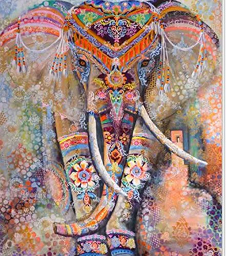 Mandala-Wandbehang, Wandteppich, Boho-Stil, Wohnheim-Dekoration, indischer Strandüberwurf, Wandkunst, Raumdekoration (210 x 150 cm, orangefarbener Elefant)