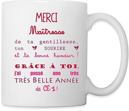Spreadshirt Merci Maîtresse CE 1 Cadeau Citation Remerciement Mignon Mug Blanc, taille unique, blanc